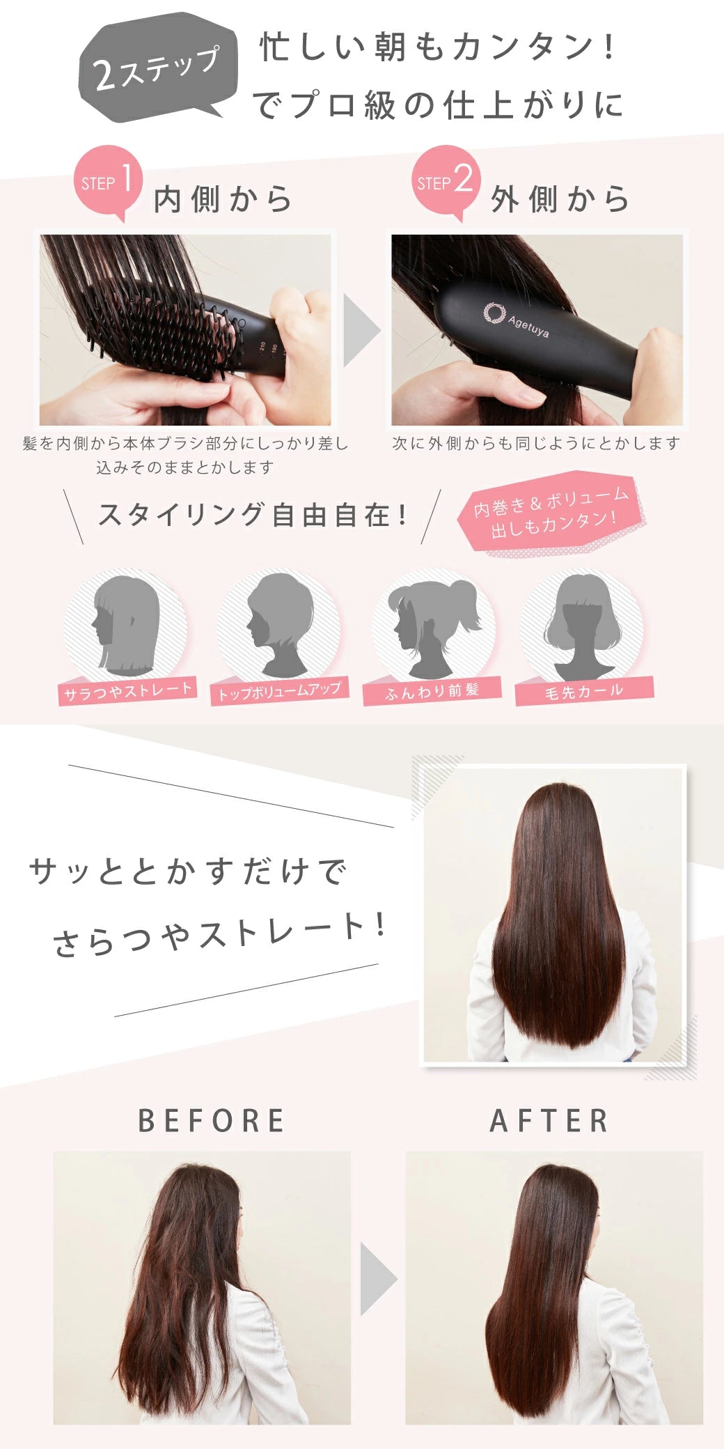 Agetuyaポータブルミニブラシアイロン(ポーチ付き)